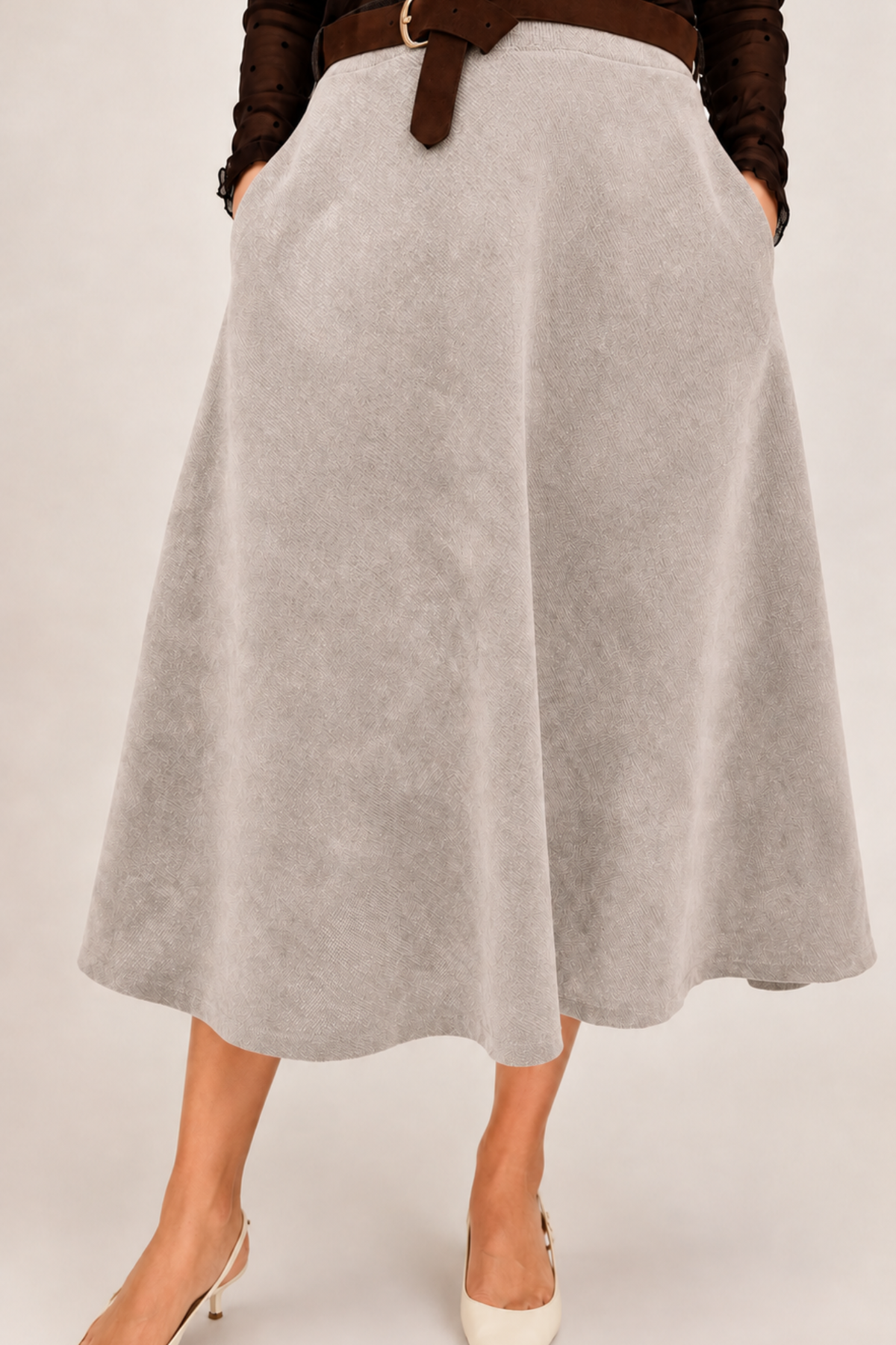 Eleganti A-veida midi svārki taupe