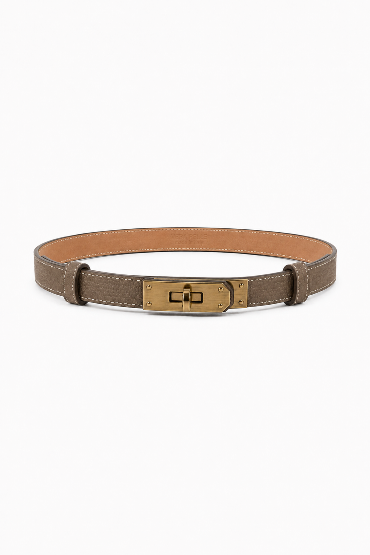 Dabīgās ādas josta ar elegantu sprādzi taupe