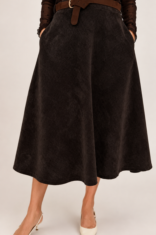 Eleganti A-veida midi svārki tumši brūni