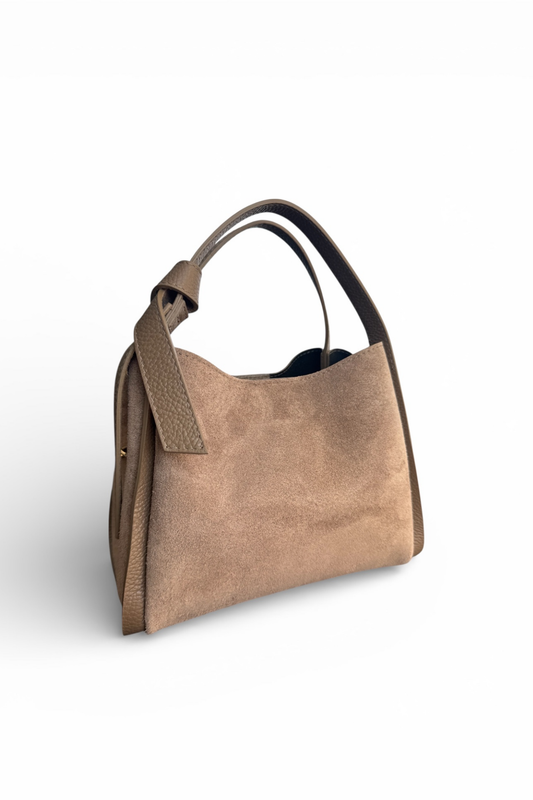 Zamšādas somiņa ar ādas rokturiem