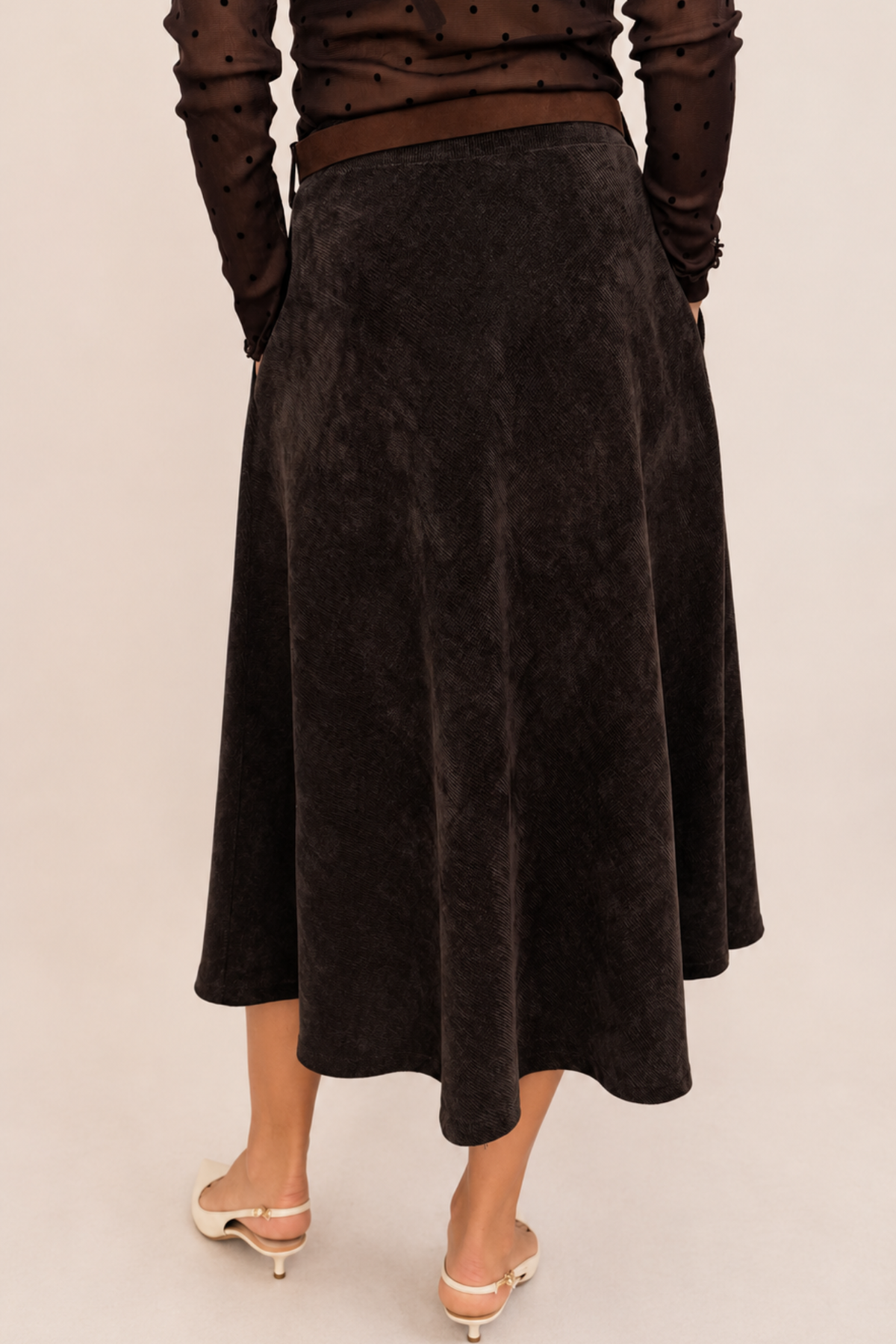 Eleganti A-veida midi svārki tumši brūni