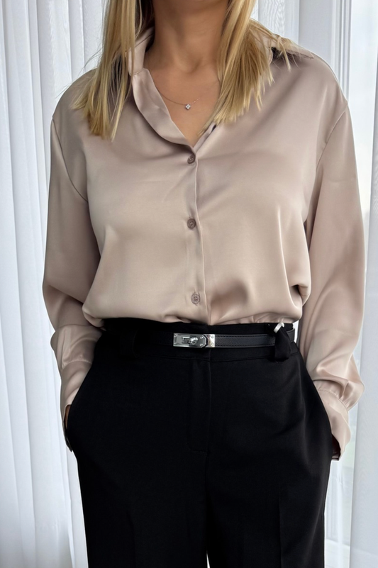 Elegants Bēšs Brīvā Piegriezuma Krekls